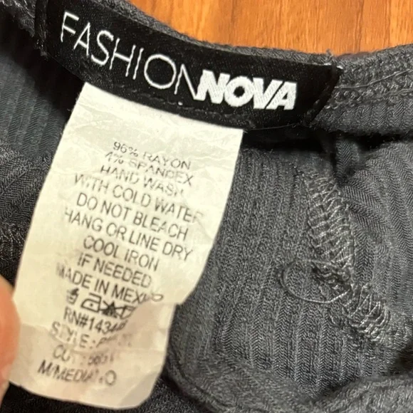 Fashion Nova Gray Off the Shoulder Ribbed Bodysuit - Picture 4 of 7